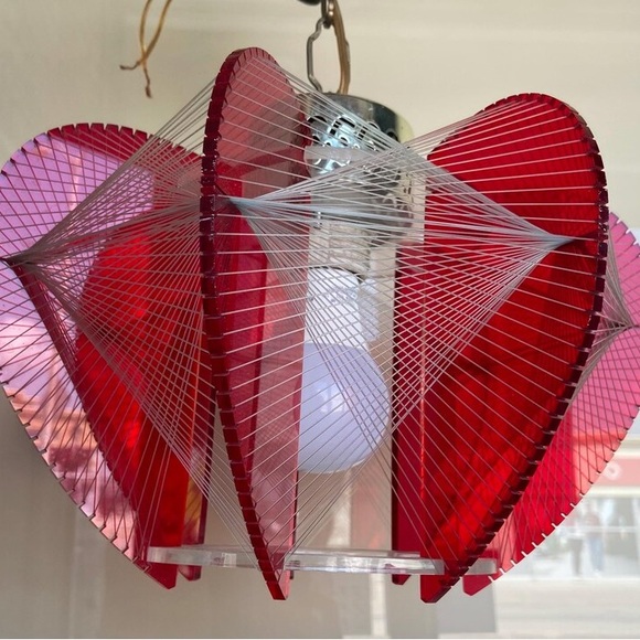 Vintage light fixture hanging red acrylic string atomic Paul Secon style - Picture 4 of 8